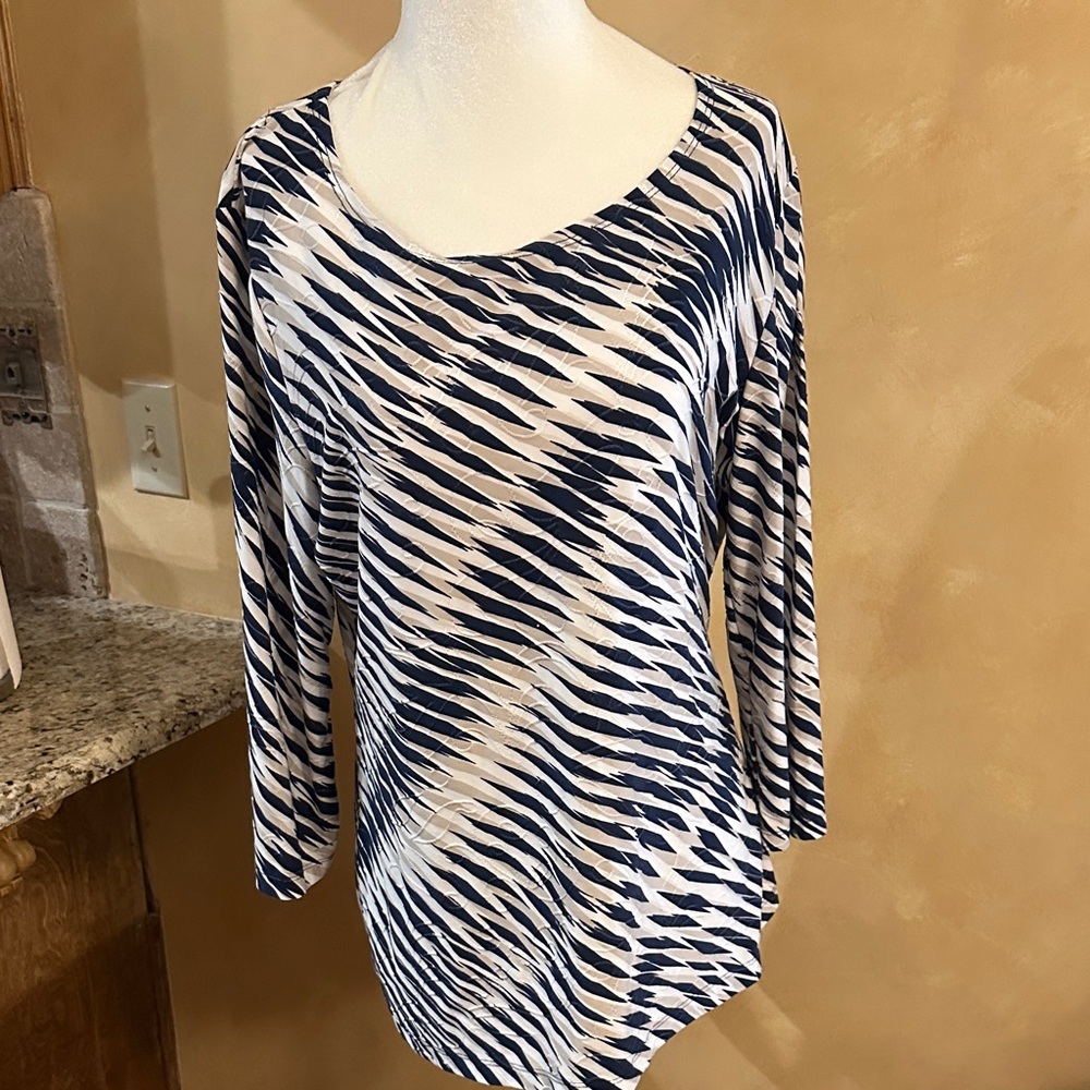 JM Collection Navy and White Long Sleeve Top